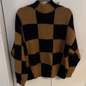 Checkered Black and Brown Women's Sweater